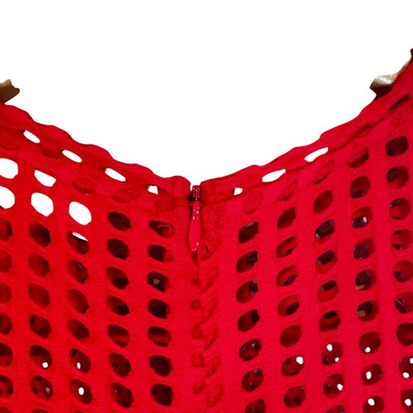 Michael Kors Short Sleeve Mesh Panel Fit and Flare Mini Dress Red Evening Party - Picture 8 of 11